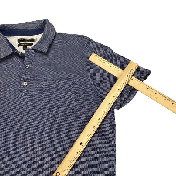 Banana Republic Polo Shirt Mens Large Blue Striped Standard Fit Golf Performance - Picture 3 of 11